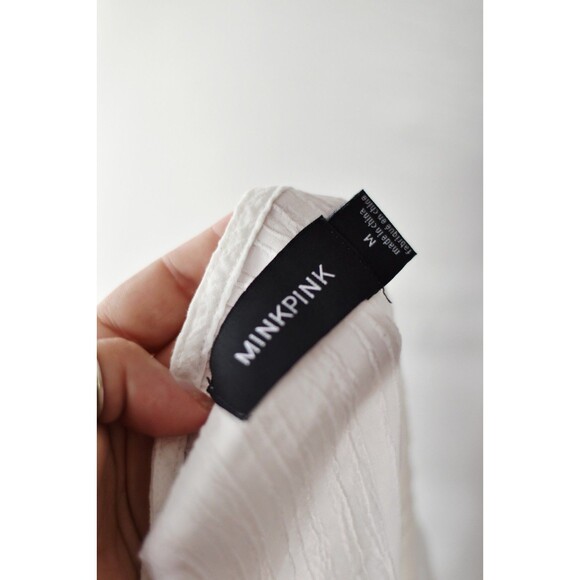 Minkpink Top Woman's M White Short Sleeve Faux Wrap Peplum Coastal - Picture 6 of 8